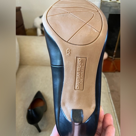 Christian Siriano black leather point toe heels - Picture 6 of 8